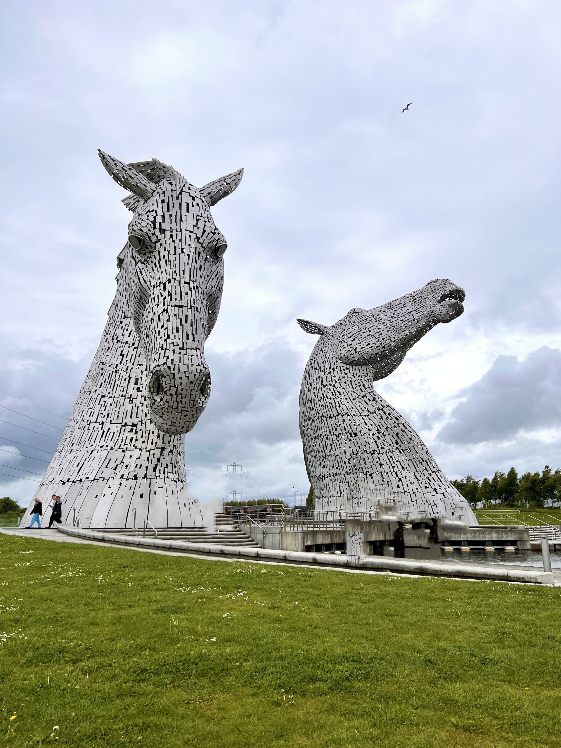 two large metal horse heads